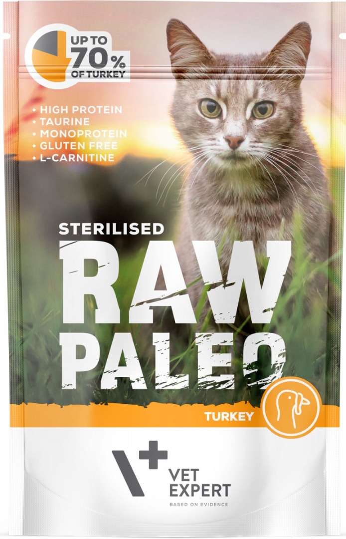 RAW PALEO CAT ADULT TURKEY STERILLISED - karma mokra  z indykiem 100 g  VETEXPERT 