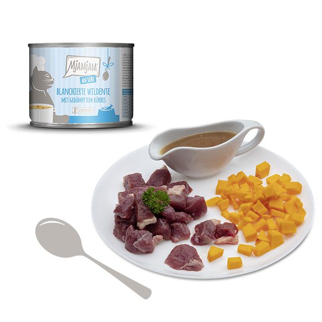 MjAMjAM blanszowana dzika kaczka z gotowaną na parze dynią w sosie