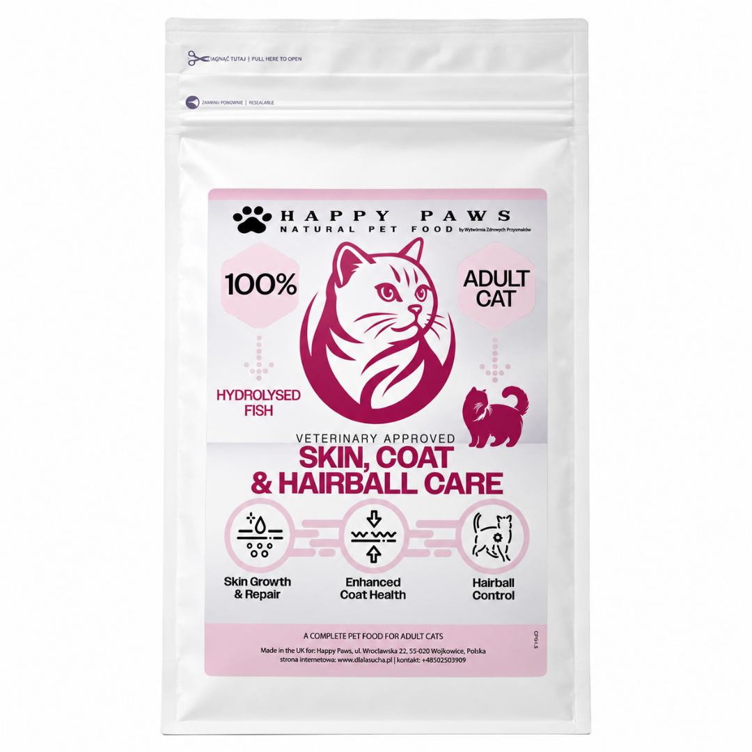Pielegnacja skóry i sierści, formuła odkłaczająca Happy Paws Cat 